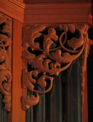 pipe shade carving, Carved ornament, Fritts pipe organ, Grace Lutheran, Tacoma, WA